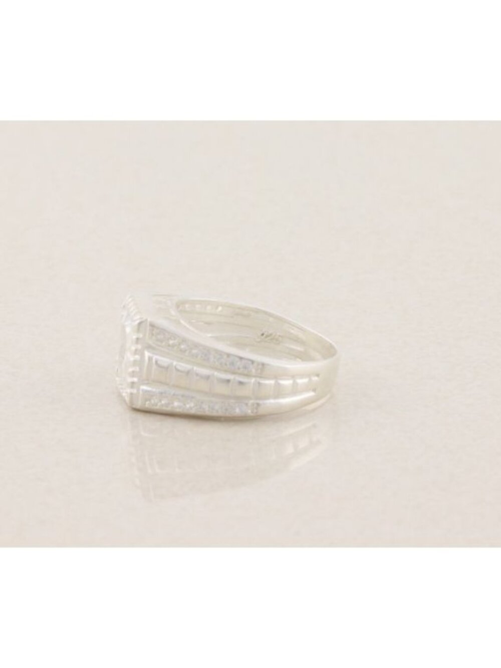 Men's Sterling Silver Bright Cubic Zirconia Ring Size 10 1/2 - Picture 8 of 8